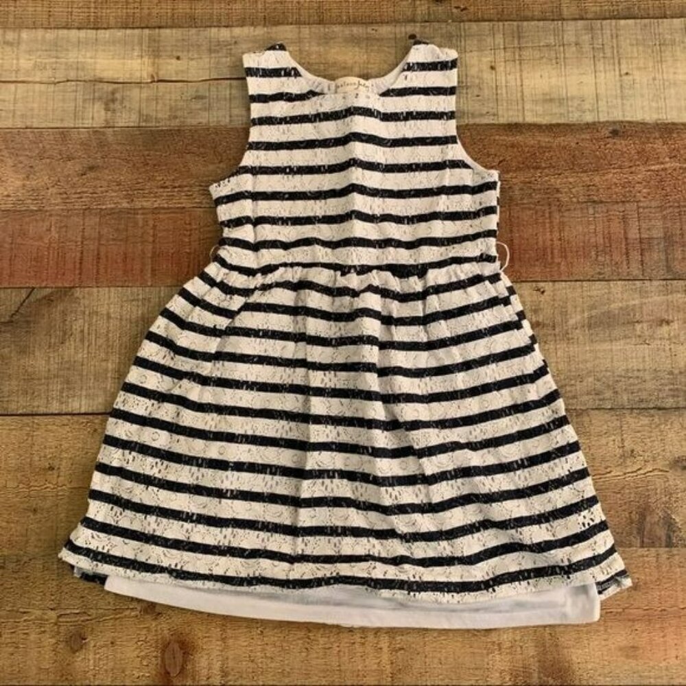 Maison Jules Girls Black And White Striped Sleeveless Lace Dress - 6X